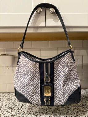 Tommy Hilfiger Navy, White and Gold Logo Shoulder Bag